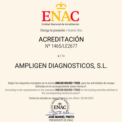 Certificación ENAC 17025 para AMPLIGEN